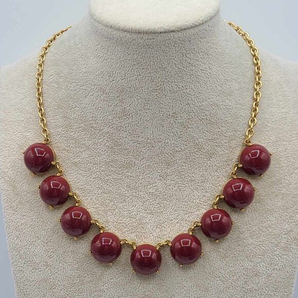 J Crew Burgundy Bubble Necklace NWOT!  Goldtone - Picture 1 of 9